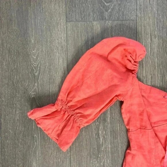 Aritzia Wilfred Womens Mini Dress Stanza Linen Puff Sleeve Coral Pink Corset XXS - Picture 11 of 16